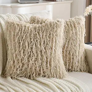 FUTEI Pack of 2 Faux Feather Plush Throw Pillow Covers 22x22 Inch Soft Fluffy Solid Farmhouse Decorative Cushion Cases Modern Luxury Accent for Couch Bed Living Room, Apricot