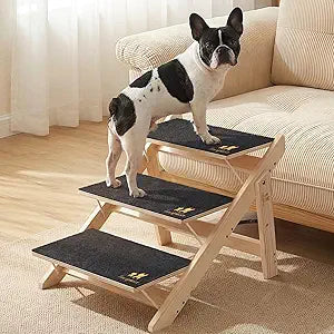 Luciphia Wooden 2-in-1 Dog Stairs, 3-Step Foldable Anti-Slip Pet Steps