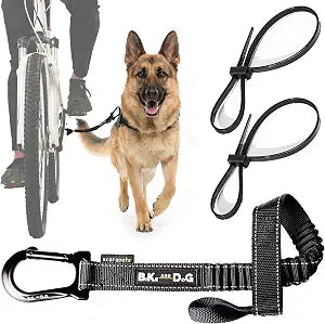 BIKE AND DOG - Dog Leash and Harness for Bicycle, Harness with 3 Rings, 2 are Sides, Includes 2 Special Cable Ties for Bicycle. Patented. (Black, Leash)