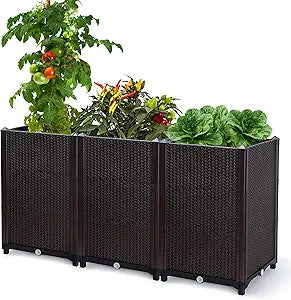 D'vine Dev Raised Patio Planter Box - Elevated Planter with Drainage Plug Raised Garden Beds for Growing Flowers, Herbs, Vegetables - Outdoor Standing Gardening Kit, Set of 3, RGB-D-3