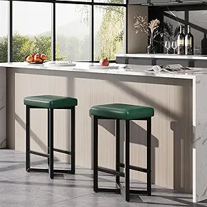 Garvee Bar Stools Set of 4, 24.6" Upholstered Counter Height Bar Stools with Metal Frame & Footrest, Modern Backless Kitchen Barstools with PU Leather for Home Bar, Dining Room, Brown