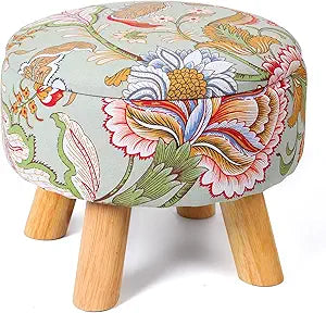 Round Storage Ottoman with Reversible Tray Lid, 12.7 "W x 10.6 "H Upholstered Footrest Pouf with Anti-slip & Scratch-resistant Foot Pads, Stain-Resistant Fabric Pouf, for Living Room, Bedroom, Dorm