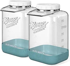 2 Pack 2 Gallon Glass Jar with Airtight Lid, 256 Oz Large Wide Mouth Mason Jar with Non-slip Base & Stainless Steel Handle - Glass Food Storage Containers for Flour, Cereals, Rice and Picking