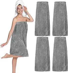 Tigeen 4 Pack Spa Towel Wraps for Women Adjustable Elastic Bath Robe Lightweight Shower Cover for Bath Shower(Gray,M)