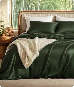 Bedsure 100% Organically Grown Bamboo Viscose Duvet Cover Set King Size | Cooling Bedding Set for Hot Sleepers | PureWoven Luxury Silky Soft | No Insert | 2 Pillow Shams (Olive Green, 104"x90")