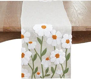 SARO LIFESTYLE Embroidered Floral Table Runner Decorative Non-Reversible Polyester Table Runner for Dining Table, 14"x72"