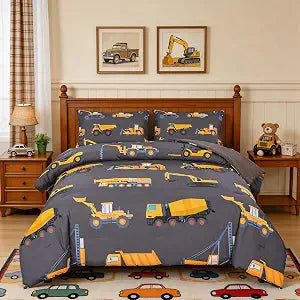 ZRNBAST Construction Kids Bedding Set for Boys Full Size Trucks Dark Grey Comforter Set Teens 3 Pieces Tractor Bedding Set Lightweight Microfiber Excavator Bed Set with 2 Pillowcases