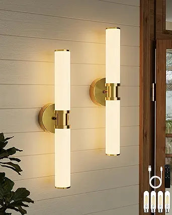 Rayogale Battery Operated Wall Sconce Set of 2, Gold Cordless Wall Sconces, Modern Rechargeable Wall Lights with Remote Control, Dimmable for Living Room, Bedroom, Bathroom, Hallway, Entryway 3000K