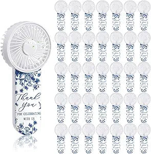 Tujoe 100 Pcs Wedding Handheld Fans for Guests Mini Personal Portable Fans Bulk Thank You for Celebrating with Us Fan for Wedding Bridal Shower Party Favors Summer Travel (Blue and White Porcelain)