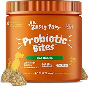 Zesty Paws Probiotics for Dogs - Digestive Enzymes for Gut Flora, Digestive Health, Diarrhea & Bowel Support - Clinically Studied DE111 - Dog Supplement Soft Chew for Pet Immune System - Pumpkin, 90ct