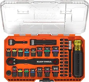 Klein Tools 65302KNECT Impact Socket Set, KNECT (S) 33-Piece SAE and Metric Pass-Through Socket Tool Set, Impact Driver Adapter, MODbox Tool Organization