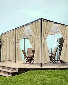 HolidayIdeas Grommet Outdoor Curtains for Patio Waterproof 8 Pcs All Weather Balcony Outside Curtain Drapes for Apartments, Gazebo, Pergolas, Porch, 54x84 Inch, Cream