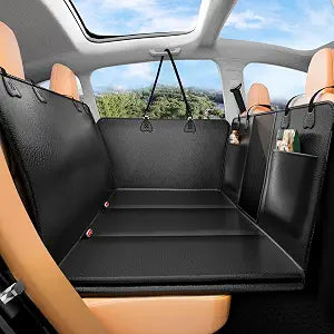 Hard Bottom Dog Car Seat Cover for Back Seat Waterproof Nonslip Hammock Extender for Trucks & SUVs, Heavy Duty Pet Protector, Black Faux Leather
