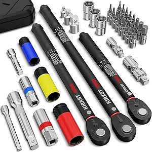 35PCS 1/4" 3/8" 1/2" Drive Click Torque Wrench, 72 Teeth Dual-Direction Adjustable, 3% Accuracy Click Torque Wrench Set for Car, Motorcycle Maintenance