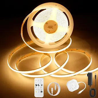 AXMOTUT Motion Sensor COB LED Strip Lights with Remote, 24V 9.84ft Warm White Dimmable LED Light Strips, High Bright 3000K LED Lights with Power Supply for Room, Kitchen, DIY Home Decoration