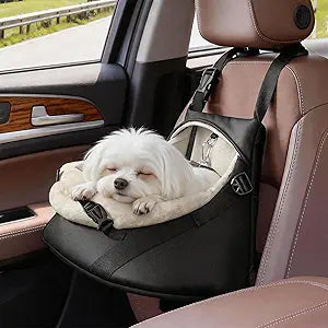YUDODO Teacup Dog Car Seat Designed for Tiny Dogs up to 7 lbs Luxurious Vegan Leather Booster Seat for Chihuahua & Yorkie with Safety Belt & Soft Cushion, Black