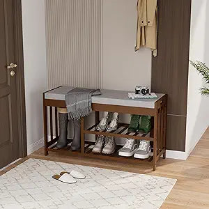 APRTAT 3-Tier Bamboo Shoe Rack Bench, Shoe Storage Organizer Bench, Entryway Benchs, Shoes Rack for Front Door Entrance, Entryway Bathroom Bedroom (Brown, Large)
