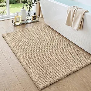 DEXI Bathroom Rugs 24x36, Non Slip Washable Bath Mat, Absorbent Chenille Bathmat, Ultra Soft Thick Carpet for Tub Shower Floor, Beige