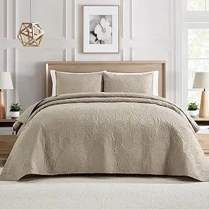 BOURINA Ultrasonic Beige Queen Quilt Set 3-Piece Bedding Set Bedspread