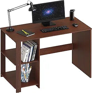 SHW 38-Inch Home Office Computer Desk with Shelves, Cherry