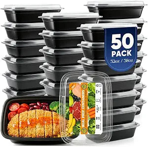 32OZ 50 Pack Meal Prep Containers Reusable Extra-Thick To-Go Containers