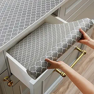 Shelf and Drawer Liner for Kitchen Cabinets Non-Adhesive, Strong Grip Non-Slip Thickened Cabinet Liners for Shelves, Waterproof Mats for Dresser Cupboard, Gray, 17 in x 20 Feet
