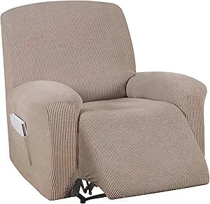 Turquoize Stretch Recliner Cover Recliner Chair Cover Recliner Slipcover 1-Piece Sofa Cover with Side Pocket Jacquard Sofa Furniture Cover/Protector Soft with Elastic Bottom, Machine Washable, Sand