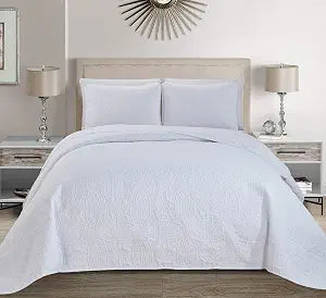 Linen Plus Collection 3 Pieces King/California King Over Size Embossed Coverlet Bedspread Set Solid White 118" x 106" New