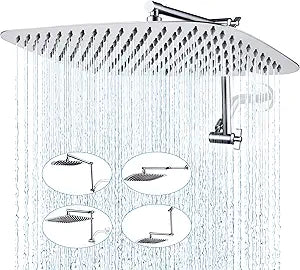 G-Promise All Metal 16 Inch Rain Shower Head with Adjustable Extension Arm, Full-Body Large Shower Head for Spa-Like Rainfall (16 * 10 Inch, Chrome)