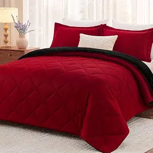 downluxe King Comforter Set Soft Reversible 3 Pieces, Black/Red