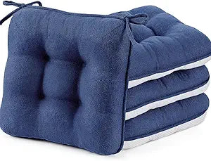 BETU Chair Cushions for Dining Chairs Set of 4,3.5" Thick Outdoor Indoor Chair Pads with Ties,Non Slip Backing and Covers, Seat Cushion for Kitchen Dining,Bar,Patio Furniture15.5"X15.5"X3.5",Navy Blue