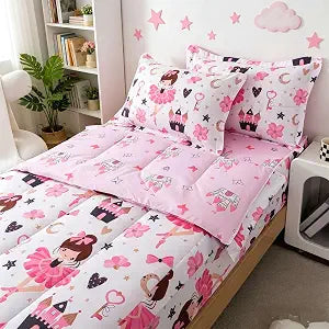 lishjekee 4Pieces Pink Ballerina Zipper Bedding Twin Girls Ballet Comforter