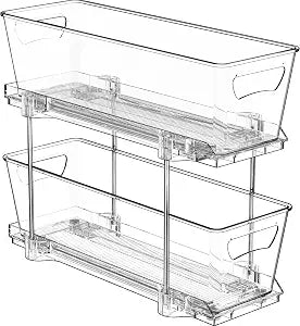 Simple Houseware 2 Tier Narrow Drawer Cabinet Pull-Out Organizer, Clear