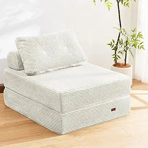 Folding Sofa Bed Chair, Sleeper Chair for Adults with High-Density Foam and Pillow,Portable 3 in 1Folding Chair Bed for Living RoomApartment Hotel,Single, Creamy Apricot