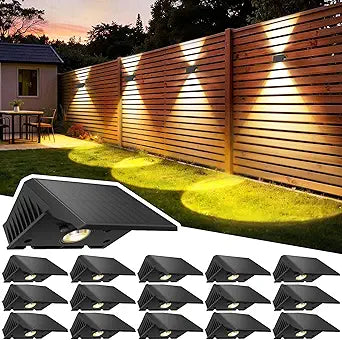 Solar Fence Lights Outdoor, 16 Pack Solar Up Down Wall Lights for Outside, IP67 Fence Lights Solar Powered Dusk to Dawn Auto-Work for Patio Garden Backyard Porch Deck Pathway Step (Warm-White)