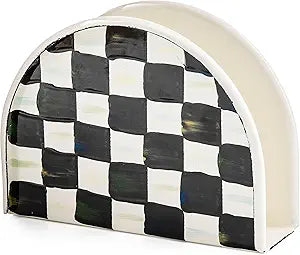 MACKENZIE-CHILDS Enamel Napkin Holder, Checkered Kitchen Napkin Holder for Table and Countertop, Black-and-White Courtly Check