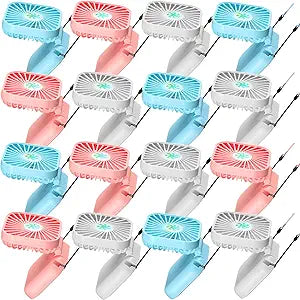 16 Pcs Necklace Fans Bulk, Mini Portable USB Rechargeable Battery 3 Speed Air Circulatory Small Personal Hands Free Cooling Folding Electric Desk Fan for Sports Home Travel Office