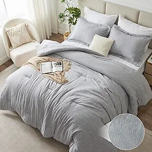 CozyLux Oversized King Comforter Set, 3 Pieces 120x98 Heathered Light Grey Soft Luxury Bedding Sets, Gray Breathable Down Alternative Comforter with 2 Pillow Shams, All Seasons Bed Set Gifts for Home