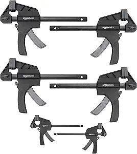 Amazon Basics 6-Piece Easy-to-Use One-Handed Trigger Clamp Set, 2 Pack of 4-inch, 4 Pack of 6-inch, Black/Grey