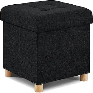 BRIAN & DANY Ottoman with Storage, Square Small Storage Ottoman Foot Rest with Legs, Ottomans Foot Stool for Dorm, Living Room, Entryway 14.8"x14.8"x17.8" (Black)