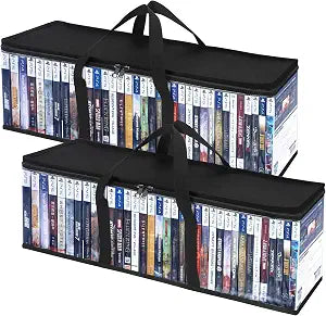 CCidea DVD Storage Bags Set of 2, Clear PVC Media Storage Organizer with Handles & Front Zipper Window, Stackable DVD/CD/Blu Ray Storage Cases for Movie Collections, Holds 35-40 DVDs Each