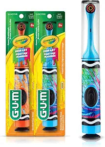 GUM Crayola Drip Art Kids Power Soft Toothbrush, Ages 3+, 1 Count (2 Pack)