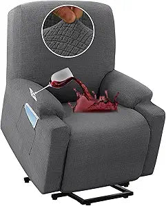 H.VERSAILTEX 100% Waterproof Stretch Recliner Cover 1 Piece Electric Power Lift Recliner Chair Slipcovers Furniture Protector Couch Soft with Elastic Bottom, Medium,Grey