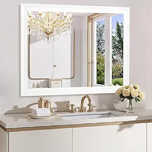 Rectangle Mirrors for Wall 30x40 Inch, White Wood Framed Bathroom Mirror with Tempered Glass for Bedroom Living Room Office or Hallway (White, 30x40 in)