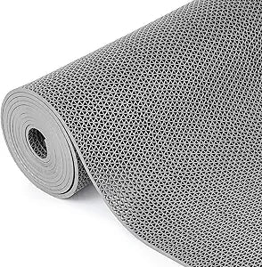 Tinideya 1.3x10 ft NonSlip Pool Drainage Floor Mat, Commercial & Indoor Wet Area AntiSlip PVC Water Drainage Mat, Cuttofit Pool, Bathroom, Garage PVC Mesh Flooring, Grey