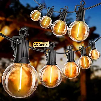 Outdoor String Lights, 200FT 100 LED Bulbs String Lights, IP65 Waterproof Connectable G40 Outside Patio Light for Backyard Porch Balcony Garden Decor Christmas Camping Gazebo
