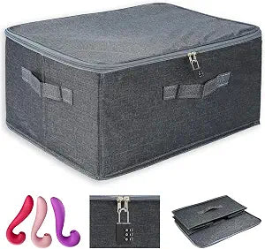 Lockable Toy Storage Box - Foldable & Washable Adult Toy Case with Combination Lock (S(11.81 7.87 5.51"))