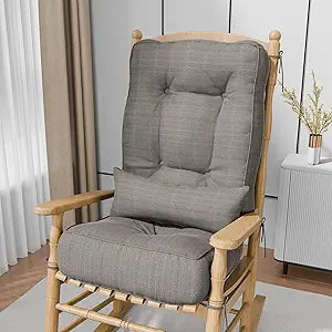 Rocking Chair Cushions with Pillow, Waterproof and Fade-Resistant Thicken Durable Tufted Chair Pads for Rocker Furniture with Ties for Indoor, Outdoor, Porch Garden, 17"x17"x5", Khaki