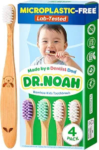 Dr. Noah Microplastic-Free Bamboo Baby Toothbrush, Dentist Designed, 4 Pack