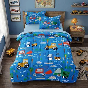 Trucks Excavator Cars Bedding Quilts Comforter Set, Twin Size